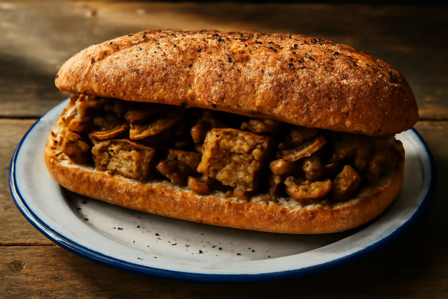 Chiếc bánh mì ruột dày với nhân đậu hũ và nhiều tiêu xay